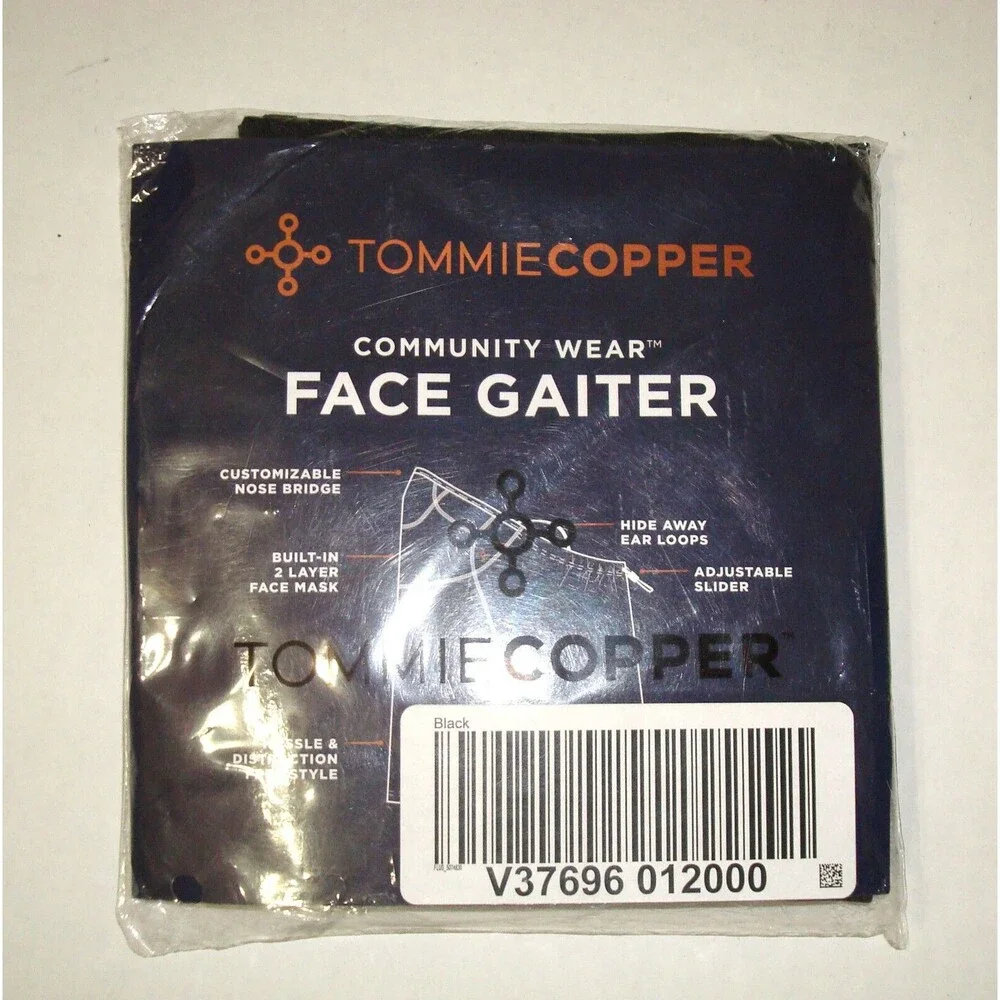 NEW NIP Tommie Copper Face Gaiter 2 pack OS Black Face Mask Neck Ear Loops